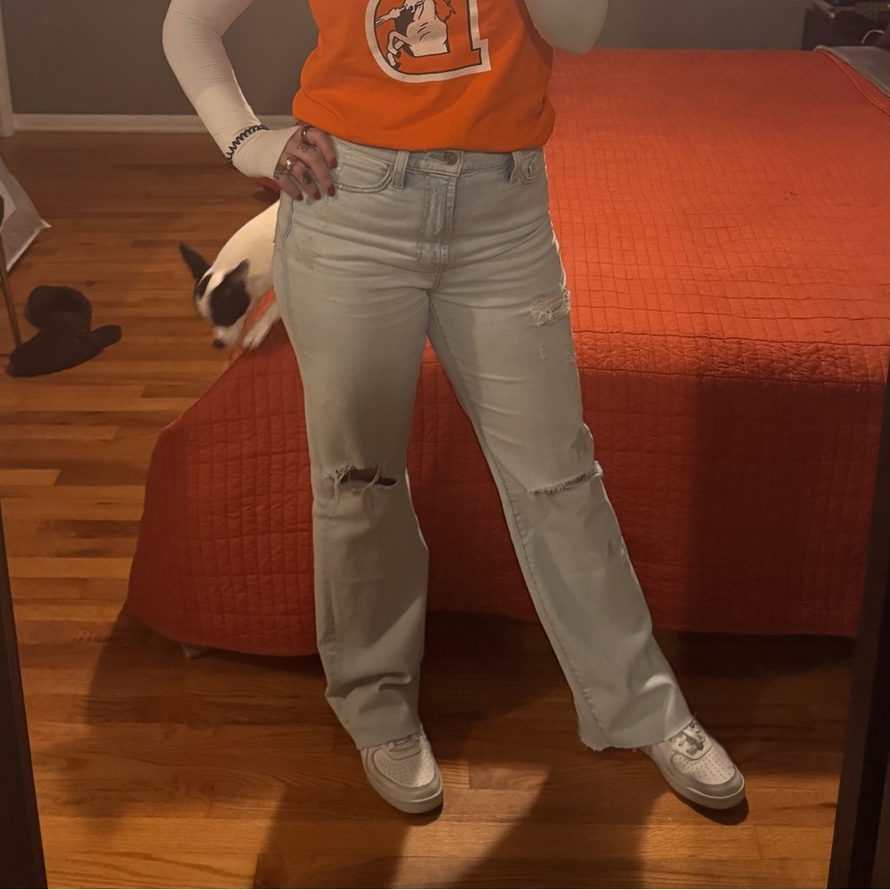 7 For All Mankind Blue Straight Jeans Faded Denim - Picture 7 of 7